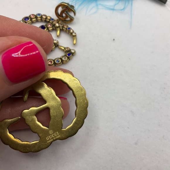 Gold GG Marmont Colorful Crystals Dangle Earrings - Picture 4 of 9